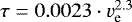 $\tau = 0.0023\cdot v_{\textrm{e}} ^{2.3}$