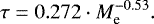 \begin{equation*} \tau = 0.272 \cdot M_{\textrm{e}}^{-0.53}.\end{equation*}