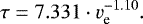 \begin{equation*} \tau = 7.331 \cdot v_{\textrm{e}}^{-1.10}.\end{equation*}
