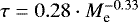 $\tau = 0.28 \cdot M_{\textrm{e}}^{-0.33}$