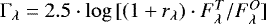 $\Gamma_{\lambda}=2.5\cdot\log{[(1 &#x002B; r_{\lambda}) \cdot F^T_{\lambda} / F^O_{\lambda} ]}$