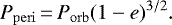 \begin{equation*} P_{\mathrm{peri}}\,{=}\,P_{\mathrm{orb}} (1 - e)^{3/2}. \end{equation*}