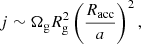 Mathematical equation: $$ \begin{aligned} j \sim \Omega _{\rm g} R_{\rm g}^{2} \left( \frac{R_{\rm acc}}{a} \right)^{2}, \end{aligned} $$