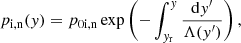 Mathematical equation: $$ \begin{aligned}&p_{\rm i,n}({ y})=p_{\rm 0 i,n} \exp \left(-\int _{{ y}_{\rm r}}^{ y} \frac{\mathrm{d}{ y}^{\prime }}{\Lambda ({ y}^{\prime } )}\right),\end{aligned} $$