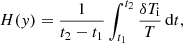 Mathematical equation: $$ \begin{aligned} H({ y})=\frac{1}{t_{\rm 2}-t_{\rm 1}}\int _{t_{\rm 1}}^{t_{\rm 2}}\frac{\delta T_{\rm i}}{T}\, \mathrm{d}t, \end{aligned} $$
