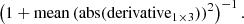 Mathematical equation: $$ \begin{aligned} \left(1 + \mathrm{mean}\left(\mathrm{abs}(\mathrm{derivative}_{1 \times 3})\right)^2\right)^{-1}. \end{aligned} $$