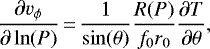 \begin{equation*}\frac{\partial v_{\phi}}{\partial \ln(P)}\,{=}\,\frac{1}{\sin(\theta)}\frac{R(P)}{f_{0}r_{0}}\frac{\partial T}{\partial \theta},\end{equation*}