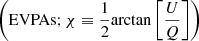 Mathematical equation: $ \left( \mathrm{EVPAs}; \chi \equiv \frac{1}{2} \mathrm{arctan} \left[ \frac{ U }{ Q } \right] \right) $
