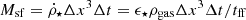Mathematical equation: $ M_{\mathrm{sf}} = \dot{\rho}_\star \Delta x^3 \Delta t = \epsilon_{\star} \rho_{\mathrm{gas}} \Delta x^3 \Delta t/t_{\mathrm{ff}} $
