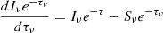 Mathematical equation: $$ \begin{aligned} \frac{d I_{\nu } e^{-\tau _\nu }}{d\tau _{\nu }} = I_{\nu } e^{-\tau } - S_{\nu } e^{-\tau _\nu } \end{aligned} $$