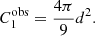 Mathematical equation: $$ \begin{aligned} C_1^\mathrm{obs}= \frac{4\pi }{9}d^2. \end{aligned} $$