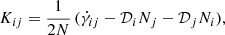 Mathematical equation: $$ \begin{aligned} K_{ij}&= \frac{1}{2N}\,(\dot{\gamma }_{ij}-\mathcal{D} _{i}N_{j}-\mathcal{D} _{j}N_{i}), \end{aligned} $$