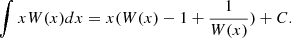 Mathematical equation: $$ \begin{aligned} \int xW(x)dx=x(W(x)-1+\frac{1}{W(x)})+C. \end{aligned} $$