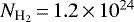 Mathematical equation: $N_{\textrm{H}_{2}}\,{=}\,1.2\,{\times}\,10^{24}$