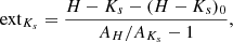 Mathematical equation: $$ \begin{aligned} \mathrm{ext}_{K_s} = \frac{H-K_s-(H-K_s)_0}{A_H/A_{K_s}-1}, \end{aligned} $$