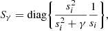 Mathematical equation: $$ \begin{aligned} S_{\gamma } = \mathrm{diag} \Bigg \{ \frac{s_{i}^{2}}{s_{i}^{2} + \gamma } \frac{1}{s_{i}} \Bigg \}, \end{aligned} $$