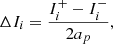 Mathematical equation: $$ \begin{aligned}&\Delta I_i = \frac{I_i^+ - I_i^-}{2 a_p}, \end{aligned} $$