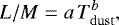 Mathematical equation: \begin{equation*} L/M = a\,T_{\rm{dust}}^{b}, \end{equation*}