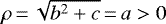 Mathematical equation: $\rho\,{=}\,\sqrt{b^{2} + c}\,{=}\,a >0$