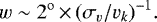 Mathematical equation: \begin{equation*} w \sim 2^{\rm{o}}\,{\times}\,(\sigma_v/v_k)^{-1}.\end{equation*}