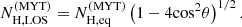 Mathematical equation: $$ \begin{aligned} N_{\rm H,LOS}^{\mathrm{(MYT)} } = N_{\rm H,eq}^{\mathrm{(MYT)} } \left(1-4 {\cos }^2\theta \right)^{1/2}. \end{aligned} $$