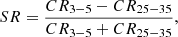 Mathematical equation: $$ \begin{aligned} SR = \frac{CR_{3{-}5} - CR_{25{-}35}}{CR_{3{-}5} + CR_{25{-}35}}, \end{aligned} $$