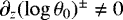 Mathematical equation: $\partial_z(\log\theta_0)^{\pm} \neq 0$