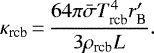 Mathematical equation: \begin{equation*}\kappa_{\textrm{rcb}}\,{=}\,\frac{64\pi\bar{\sigma} T_{\textrm{rcb}}^4 r'_{\textrm{B}}}{3 \rho_{\textrm{rcb}} L}.\end{equation*}