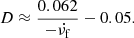 Mathematical equation: $$ \begin{aligned} D \approx \frac{0.062}{-\dot{\nu _{\rm f}}} - 0.05. \end{aligned} $$