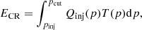 Mathematical equation: $$ \begin{aligned} E_{\rm CR} = \int _{p_{\rm inj}}^{p_{\rm cut}} Q_{\rm inj}(p) T(p) \mathrm{d}p, \end{aligned} $$