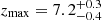 Mathematical equation: $ z_{\mathrm{max}}=7.2^{+0.3}_{-0.4} $