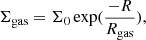 Mathematical equation: $$ \begin{aligned} \Sigma _{\rm gas} = \Sigma _0 \exp (\frac{-R}{R_{\rm gas}}) ,\end{aligned} $$
