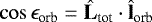 Mathematical equation: $\cos \epsilon_{\textrm{orb}} = \hat{\textbf{L}}_{\textrm{tot}} \cdot \hat{\textbf{l}}_{\textrm{orb}}$