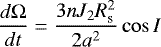 Mathematical equation: \begin{equation*}\frac{d\Omega}{dt} = \frac{3 n J_{2} R_{\textrm{s}}^{2}}{2 a^{2}} \cos I\end{equation*}