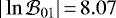 Mathematical equation: $|\ln\mathcal{B}_{01}|\,{=}\,8.07$