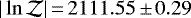 Mathematical equation: $|\ln\mathcal{Z}|\,{=}\,2111.55\,{\pm}\,0.29$