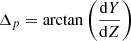 Mathematical equation: $$ \begin{aligned} {{\Delta }_p}=\arctan \left(\frac{\mathrm{d}Y}{\mathrm{d}Z}\right) \end{aligned} $$