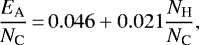 Mathematical equation: \begin{equation*}\frac{E_{\text{A}}}{N_{\text{C}}}\,{=}\,0.046+0.021\frac{N_{\text{H}}}{N_{\text{C}}},\end{equation*}