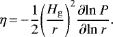 Mathematical equation: \begin{equation*}\eta\,{=}\,{-}\frac{1}{2} \Bigg(\frac{H_{\rm{g}}}{r}\Bigg)^2 \frac{\partial \mbox{ln} P}{\partial \mbox{ln} r}.\end{equation*}