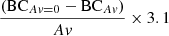 Mathematical equation: $ \frac{(\mathrm{BC}_{A\mathit{v}=0}-\mathrm{BC}_{A\mathit{v}})}{A\mathit{v}}\times 3.1 $