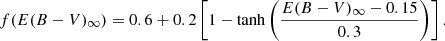 Mathematical equation: $$ \begin{aligned} f(E(B-V)_\infty ) = 0.6+0.2\left[1-\tanh \left(\frac{E(B-V)_\infty -0.15}{0.3}\right)\right]. \end{aligned} $$