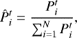Mathematical equation: \begin{equation*} \hat{P}_i^t = \frac{P_i^t}{\sum_{i=1}^N P_i^t},\end{equation*}