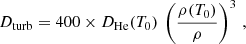 Mathematical equation: $$ \begin{aligned} D_\mathrm{turb} =400\times D_\mathrm{He} (T_0)\ \left( \frac{\rho (T_0)}{\rho } \right)^3\,, \end{aligned} $$
