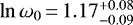Mathematical equation: $\ln \omega_0\,{=}\,1.17^{+0.08}_{-0.09}$