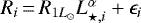 Mathematical equation: $R_{i}\,{=}\,R_{1{L}_{\odot}}L_{\star,i}^{\alpha}+\epsilon_{i}$