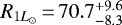 Mathematical equation: $R_{1{L}_{\odot}}\,{=}\,70.7^{+9.6}_{-8.3}$