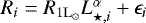 Mathematical equation: $R_{i}=R_{1\mathrm{L}_{\odot}}L_{\star,i}^{\alpha}+\epsilon_{i}$