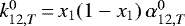 Mathematical equation: $k^0_{12,T}\,{=}\,x_1 (1-x_1) \, \alpha^0_{12, T}$