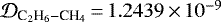 Mathematical equation: $\mathcal{D}_{\textrm{C}_2\textrm{H}_6-\textrm{CH}_4}\,{=}\,1.2439\,{\times}\,10^{-9}$