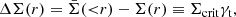 Mathematical equation: $$ \begin{aligned} \Delta \Sigma (r) = \bar{\Sigma }({ < }r) - \Sigma (r) \equiv \Sigma _{\rm crit} \gamma _{\rm t}, \end{aligned} $$